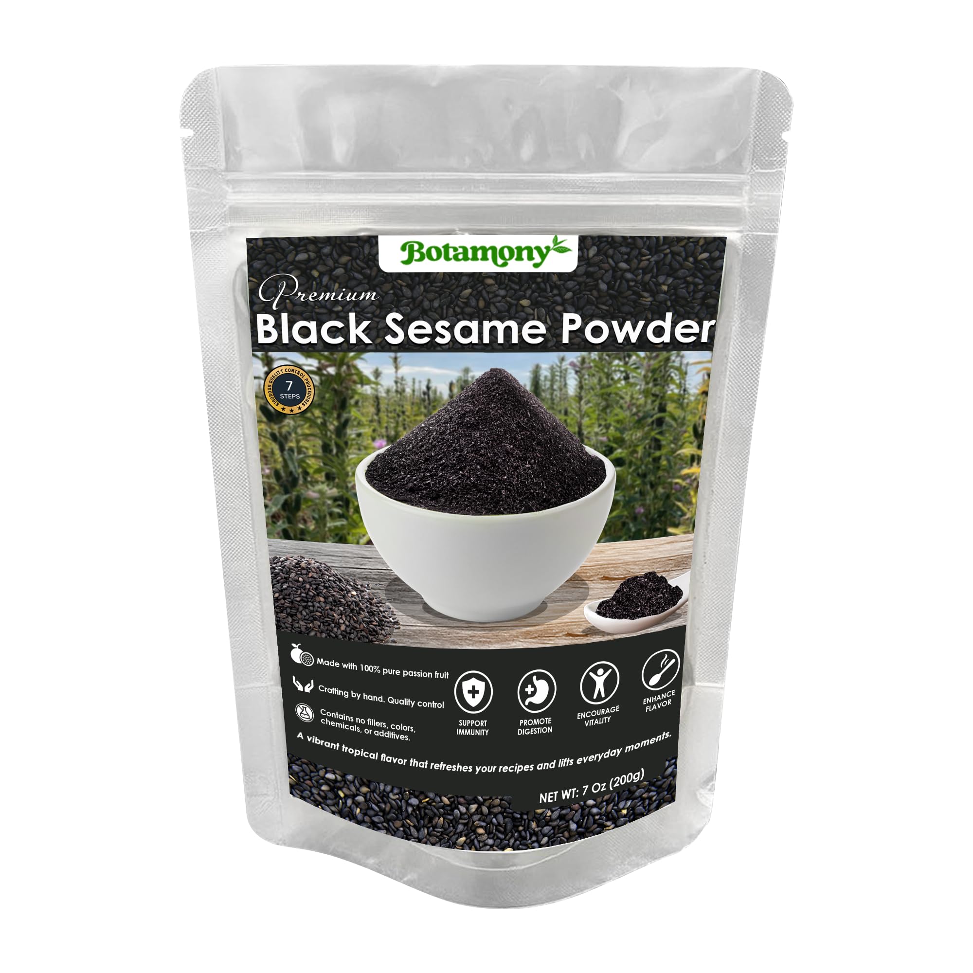BOTAMONY Black Sesame Powder 12.3oz, Vegan Gluten-Free Non-GMO, Plant Protein & Fiber, Rich Minerals Nutty Flavor, Finely Ground Roasted Seeds for Smoothies Baking Recipes