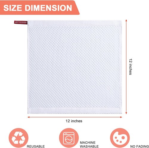 BOOMIBOO 6-Pack Cotton Dish Cloths - Ultra Soft, Absorbent Waffle Weave Towels | 12x12 Inches, White