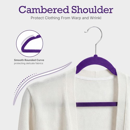 HOUSE DAY Velvet Hangers - 60 Pack Non-Slip Heavy Duty Purple Felt Suit Hangers | Space-Saving Design with 360° Rotating Hook