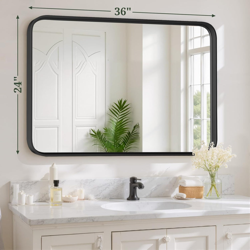 Regine Switzerland Bathroom Mirror - 36x24 Inch Black Metal Frame | Modern Anti-Rust Vanity Mirror