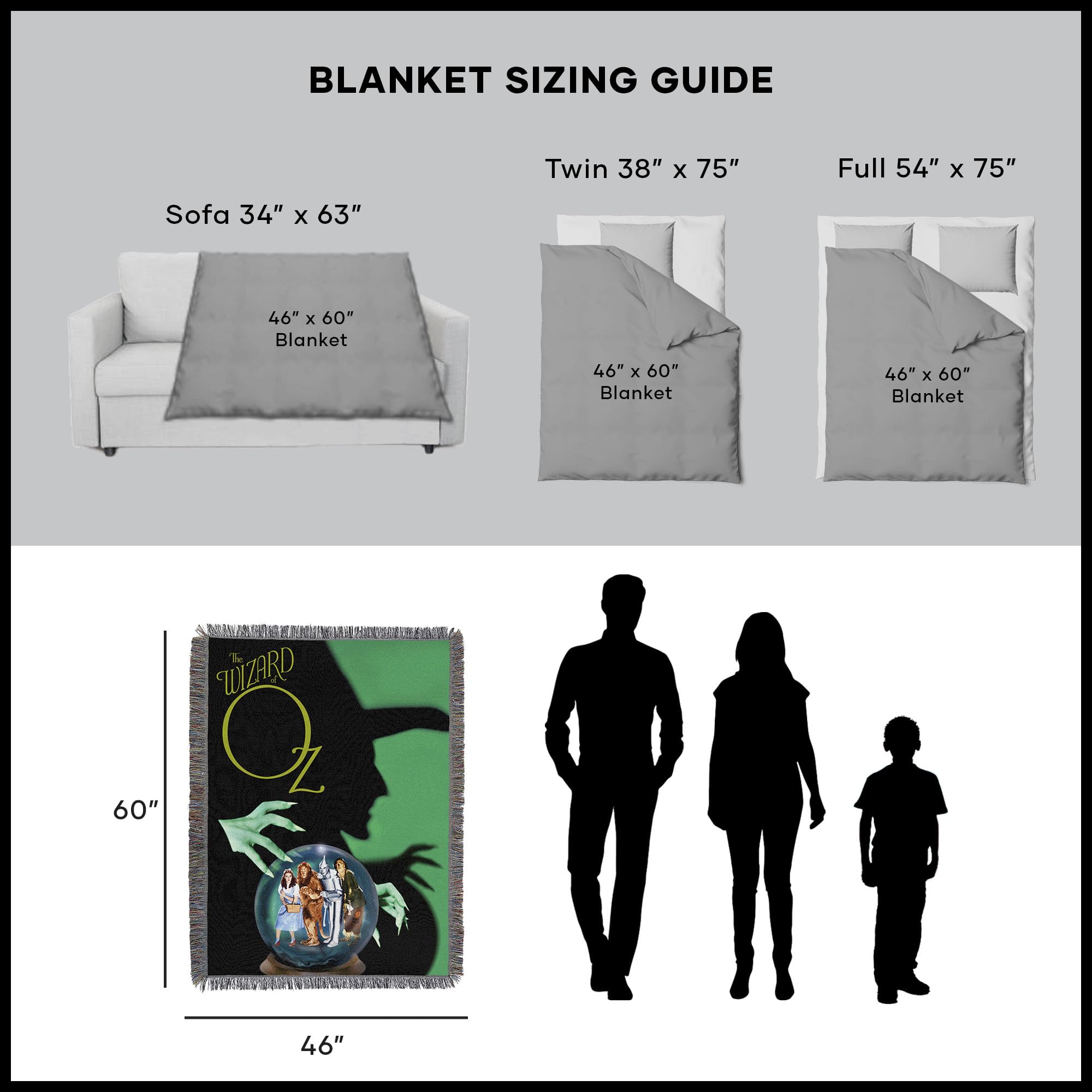 Northwest Wizard of Oz Woven Tapestry Throw Blanket, 48" x 60", Expecting Company