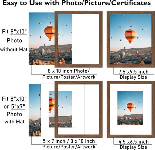 Brown 8x10 Picture Frame by [Brand Name] - Versatile Wall Hanging or Tabletop Display with 5x7 Mat
