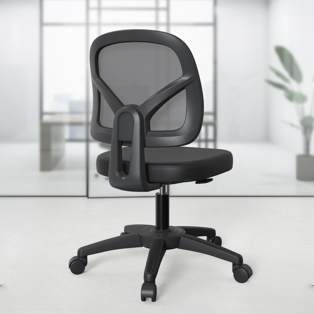 Swivel Armless Office Desk Chair No Arms with Back Support Rolling Wheels for Small Spaces Adult
