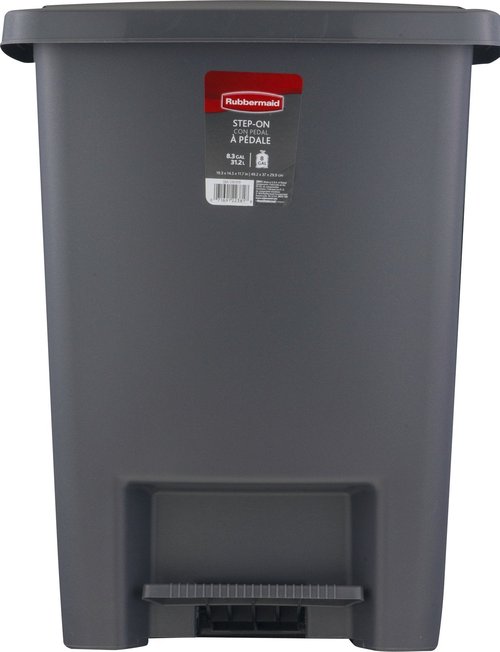 Rubbermaid Step-On Trash Can with Lid, 8.25-Gallon, Gray, Easy Clean Wastebasket for Home/Kitchen/Bedroom/Office