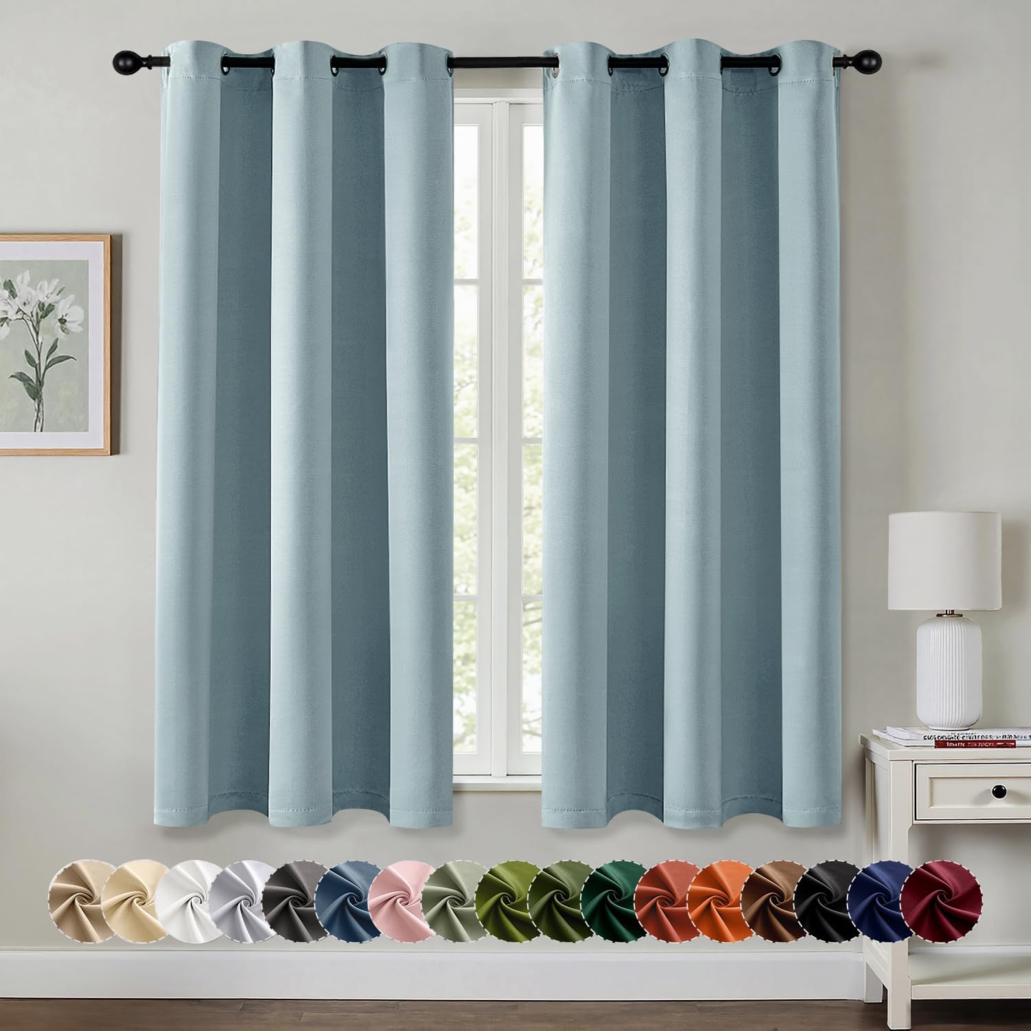 MIULEE Slate Blue Blackout Curtains - Thermal Insulated Room Darkening Drapes | 45-Inch Length, 2 Panels