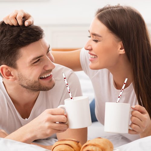 Whaline 100Pcs Valentine's Day Paper Straws Foil Red Heart Straws Disposable Drinking Straws for Wedding Birthday Party Supplies