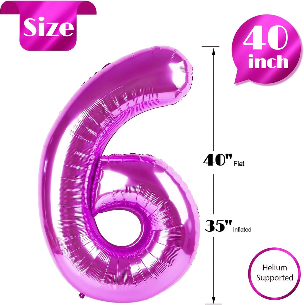 Rosy Purple Number 6 Balloon - 40 Inch Birthday Decoration for 6th Birthday Parties