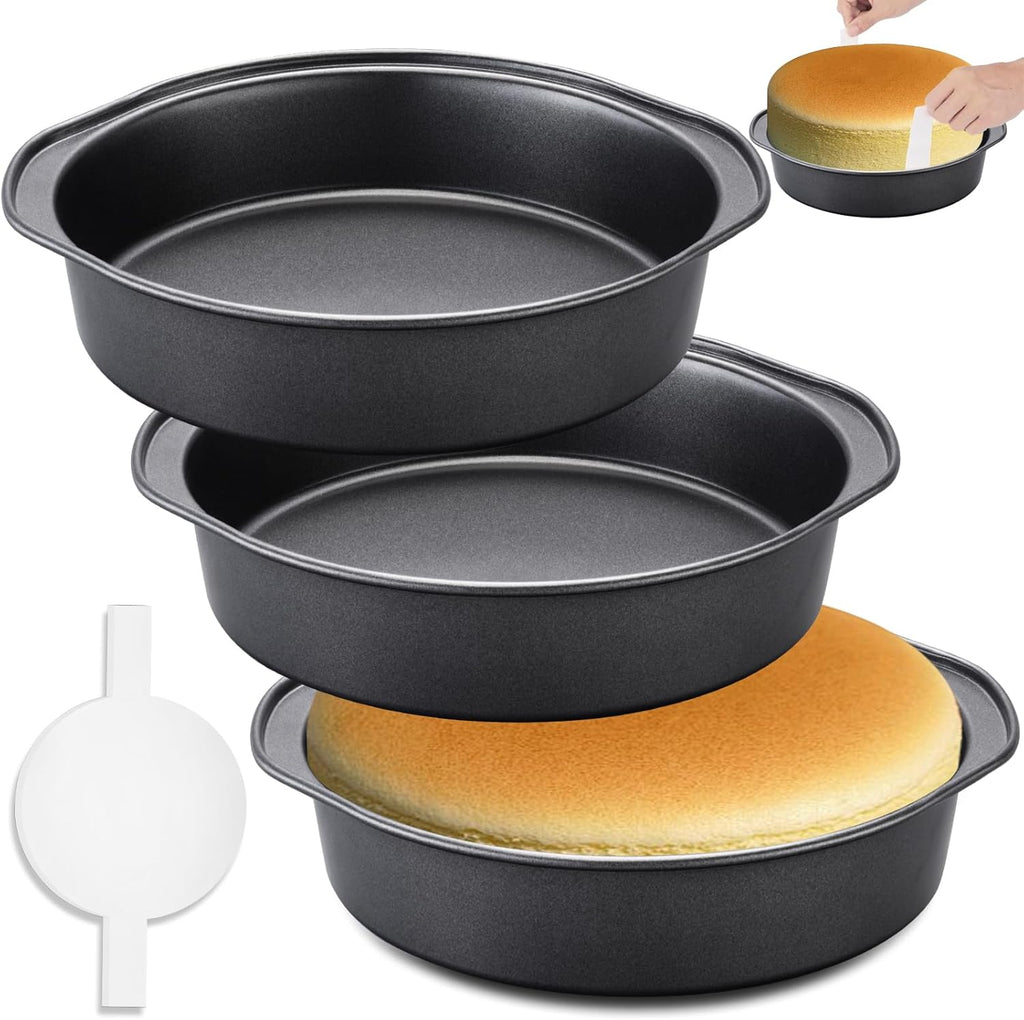 8 Inch Cake Pan Set by [Brand Name] - 3 Carbon Steel Round Pans with 100 Parchment Papers | Non-Stick & Healthy