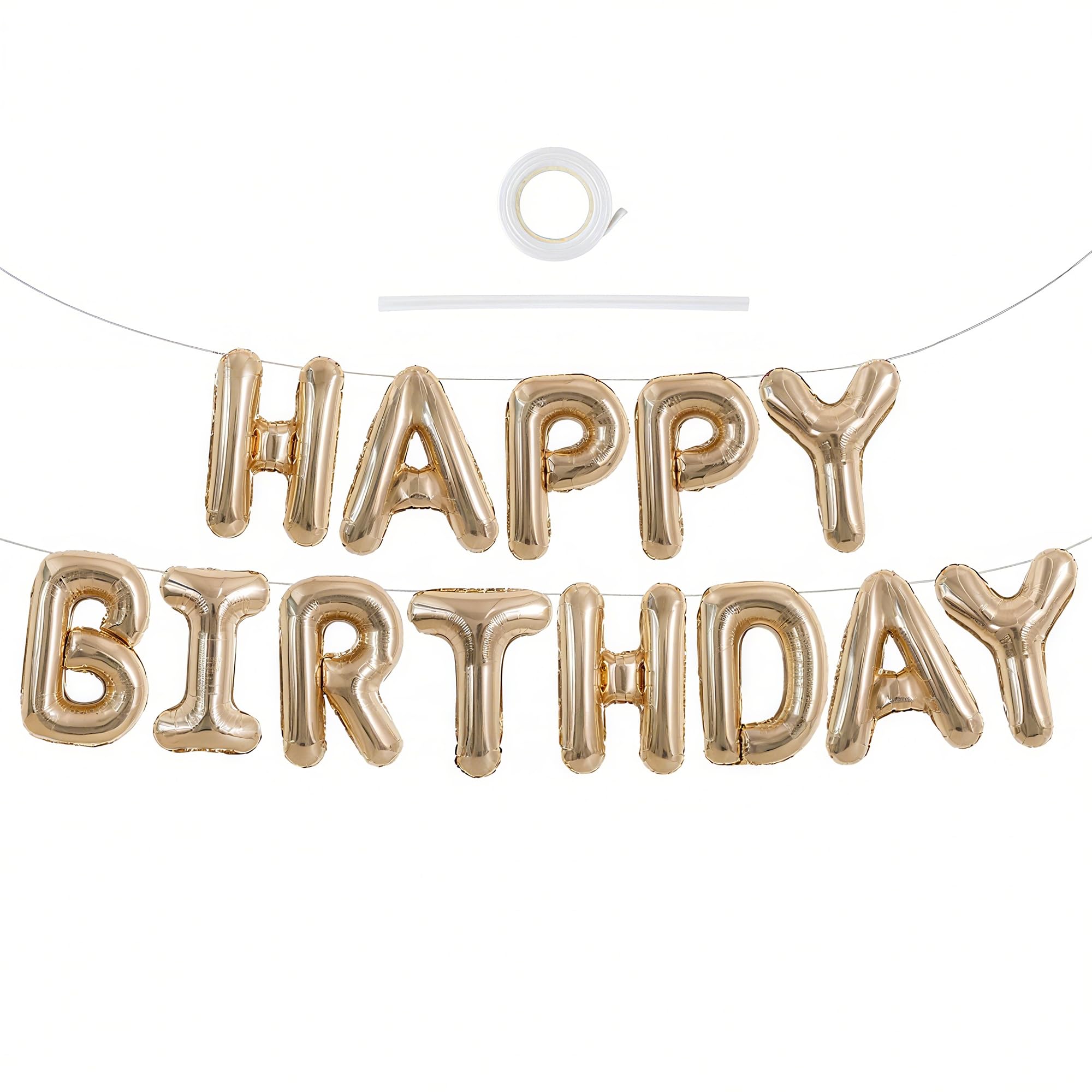 TONIFUL Happy Birthday Balloons Banner 16 Inch Mylar Foil Letters Birthday Sign Reusable for Girls Boys Kids & Adults Birthday Party Decorations Supplies（Champagne Gold ）