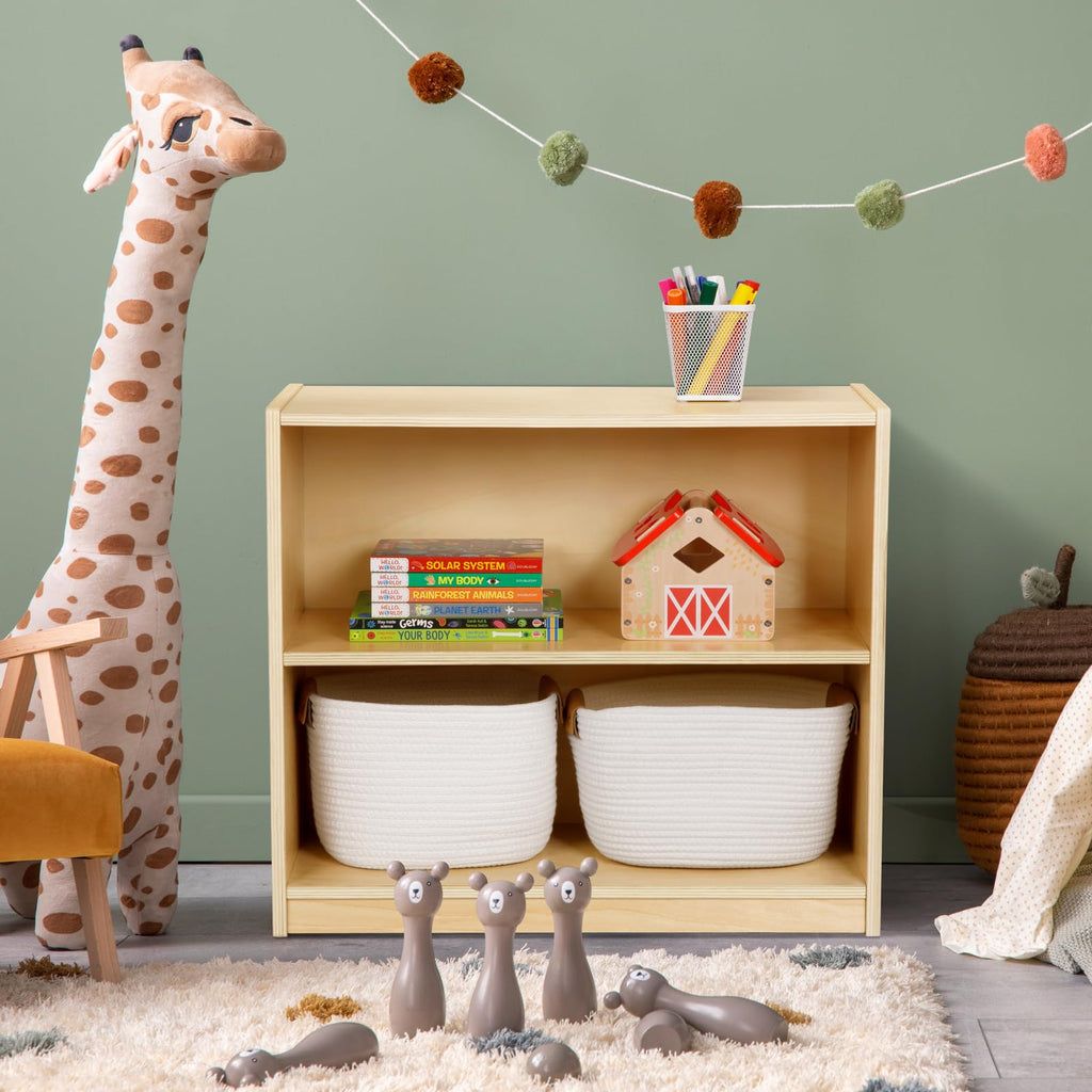 OOOK Montessori Toy Shelf, 2-Tier Wooden Storage Shelf for Kids, Modern Style, Kids Bookshelf and Toy Storage, Classroom, Kindergarten, Playroom, Daycare Center