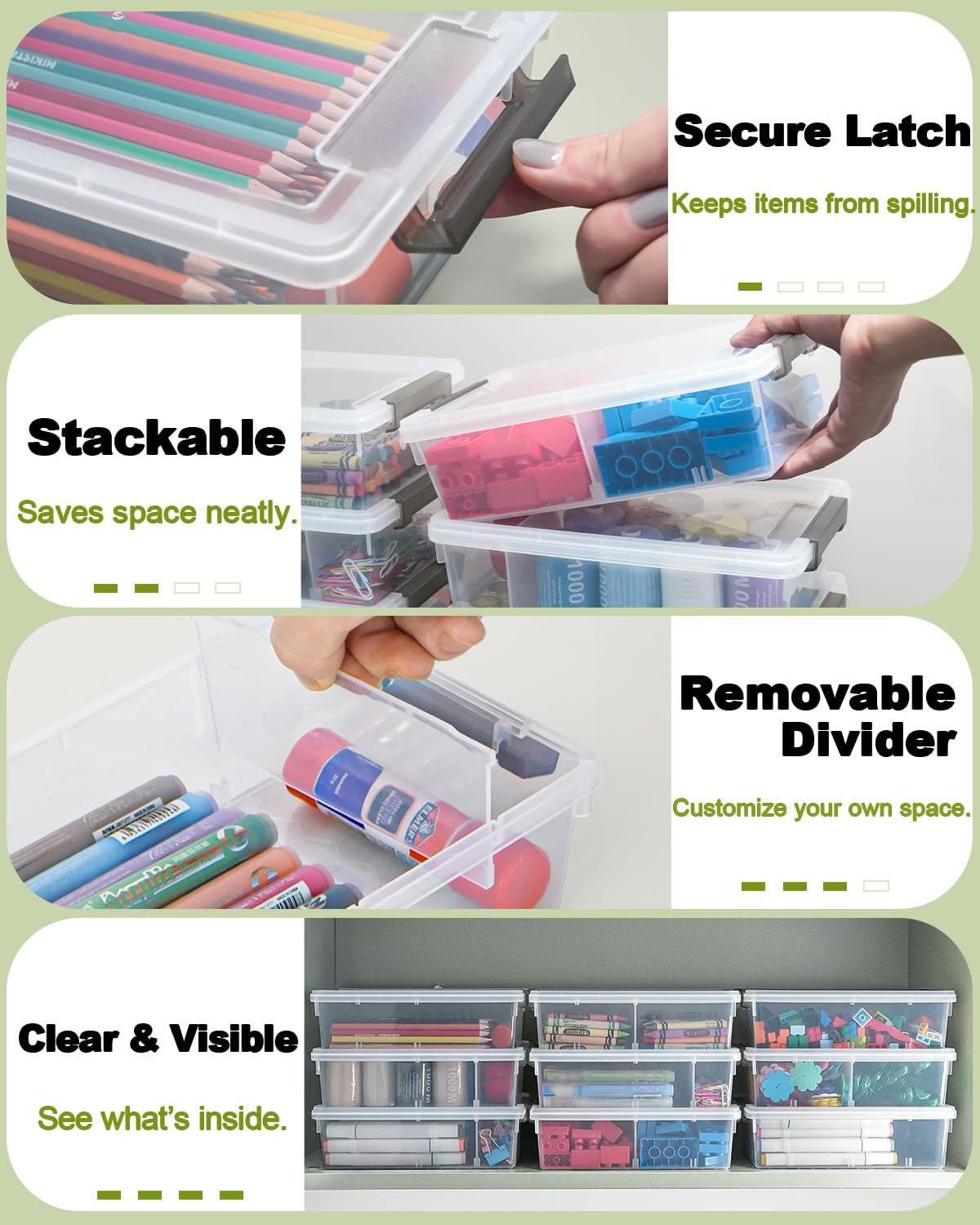 Skiennix Extra Large Pencil Box - Removable Divider & Stackable Design | 6 Pack Grey Organizer