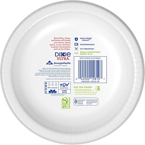 Dixie Ultra Large Paper Bowls - 20 Oz, 56 Count | Microwave Safe & Compostable Disposable Dinnerware