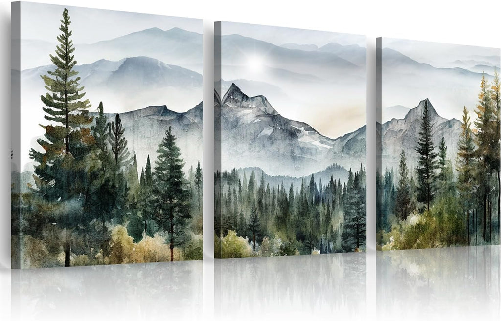 MHARTK66 Wall Art - Modern Abstract Mountain Forest Landscapes - 3 Piece Framed Canvas Prints for Living Room & Office Decor