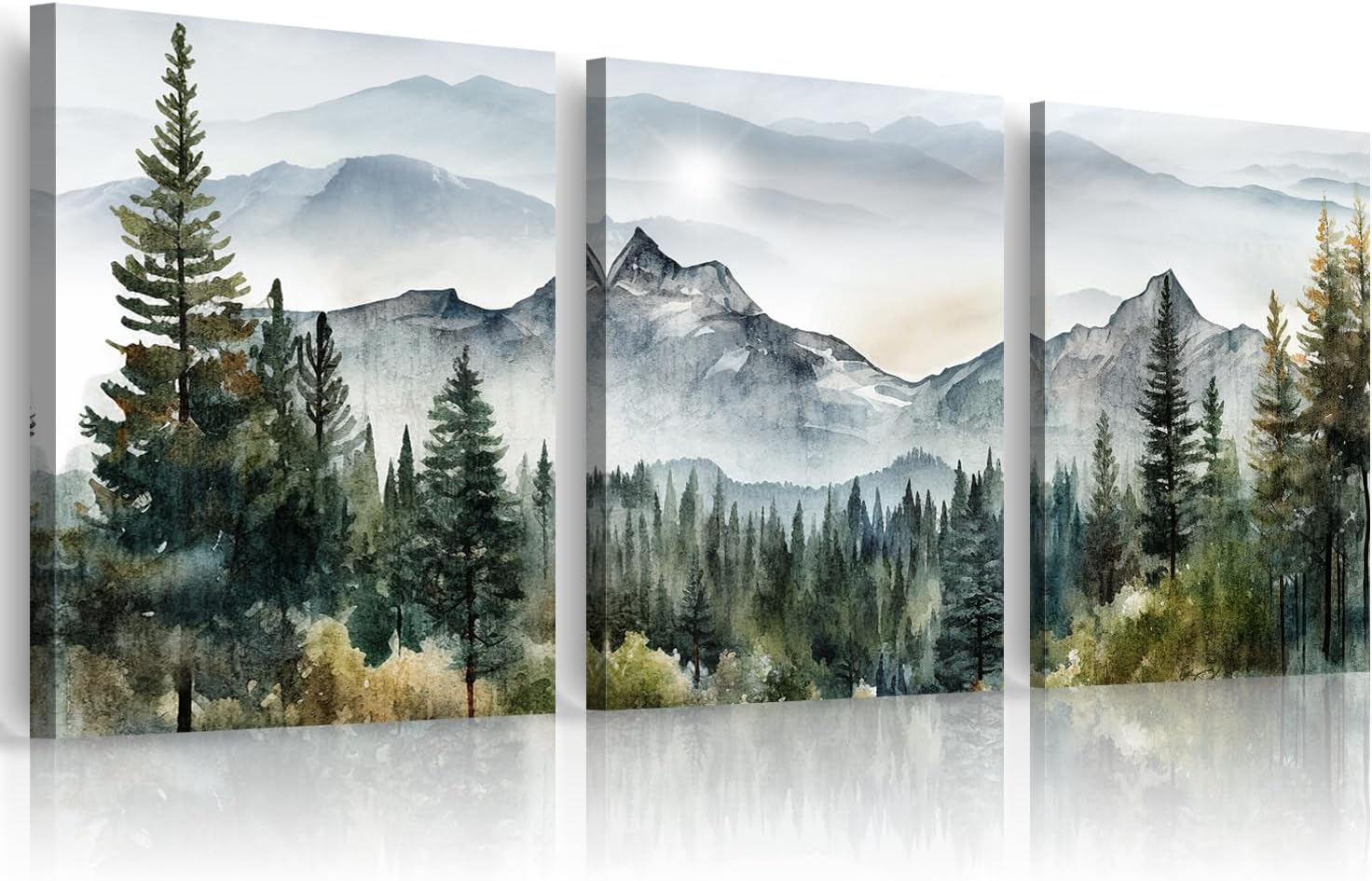 MHARTK66 Large Wall Art - Modern Abstract Mountain Forest Landscapes | 3-Piece Framed Canvas Set