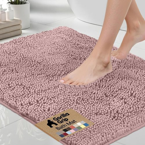 GORILLA GRIP Bath Rug Mat - Thick Soft Absorbent Chenille | Quick Dry Microfiber, 24x17 Dusty Rose