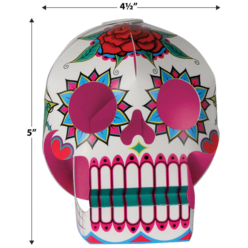 Beistle 6 Piece Three Dimensional Sugar Skull Day Of The Dead Centerpieces - Eye-Catching Dia De Los Muertos Party Decorations, Made In USA Since 1900
