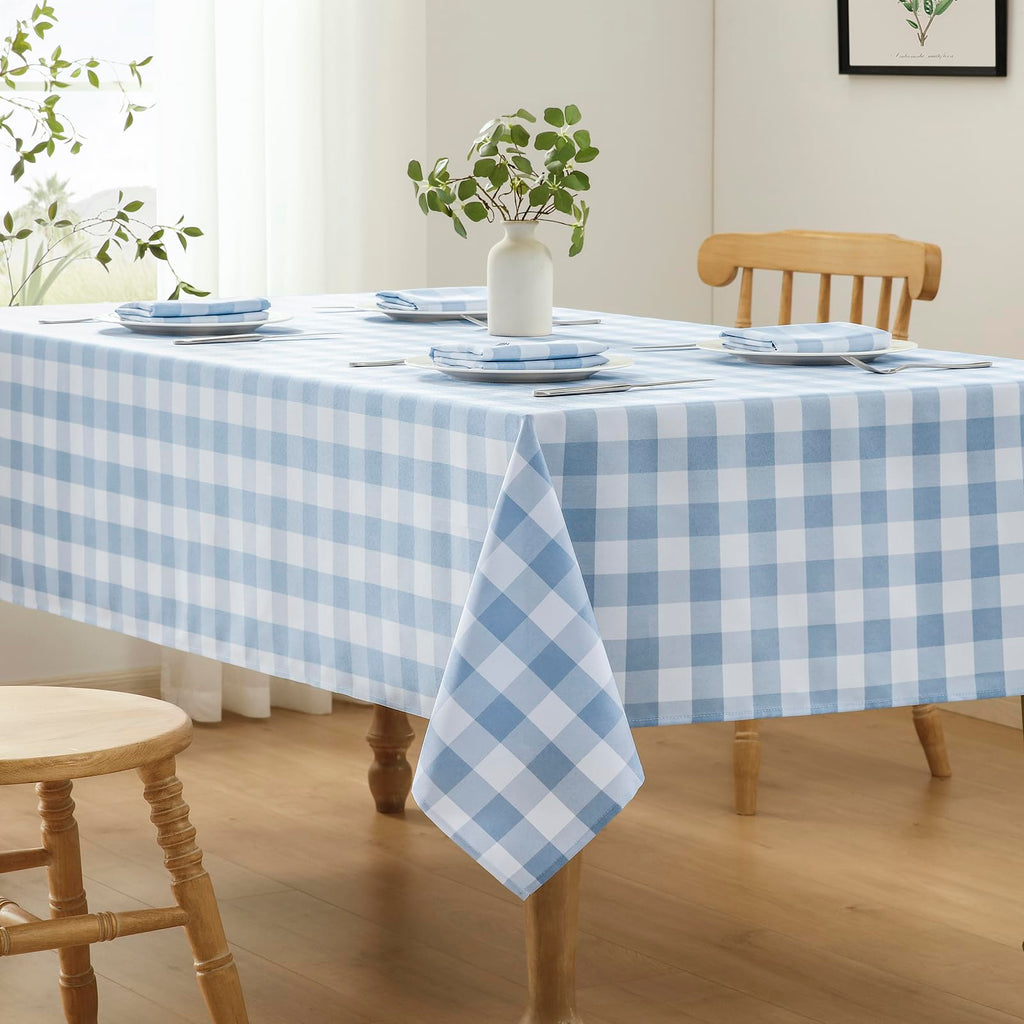 Veblandy Checkered Tablecloth Rectangle Waterproof Gingham Table Cloth Washable Buffalo Plaid Table Cover Wrinkle Free for Kitchen, Dining and Outdoor Picnic, 52 x 70 Inch, Light Blue and White