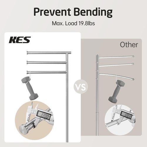 KES Free Standing Towel Racks for Bathroom with Weighted Marble Base, 40-Inch Floor Standing Towel Rack Stand, 3 Swivel Bars, Premium 18/8 Stainless Steel Brushed Finish, BTH219-2