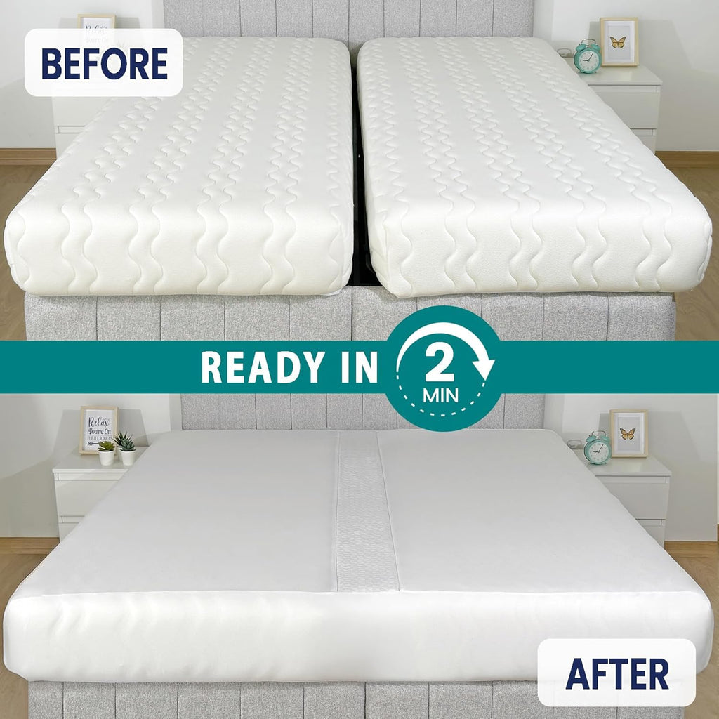EPHEDORA 2-in-1 Fitted Sheet Attached Bed Bridge Twin (XL) to King Converter Kit | Split King Gap Filler for Adjustable Bed | White