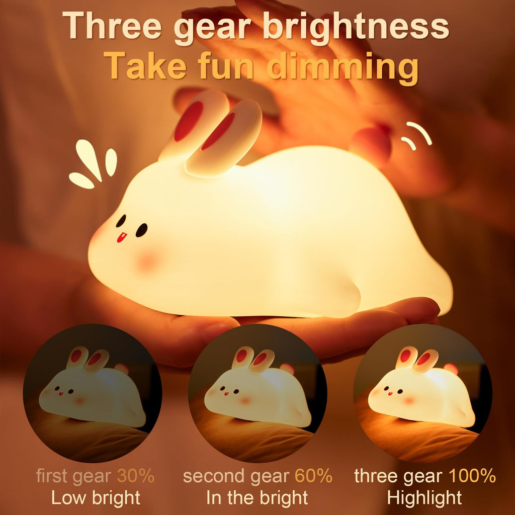 Beszeith Big Face Rabbit Silicone Night Light for Kids,Cute Animal Lamp, Easter Rabbit,Gifts Dimmable Light up Bunny, Nursery Night lamp,Rechargeable Bunny Nightlight, Bedside Lamp for Breastfeeding