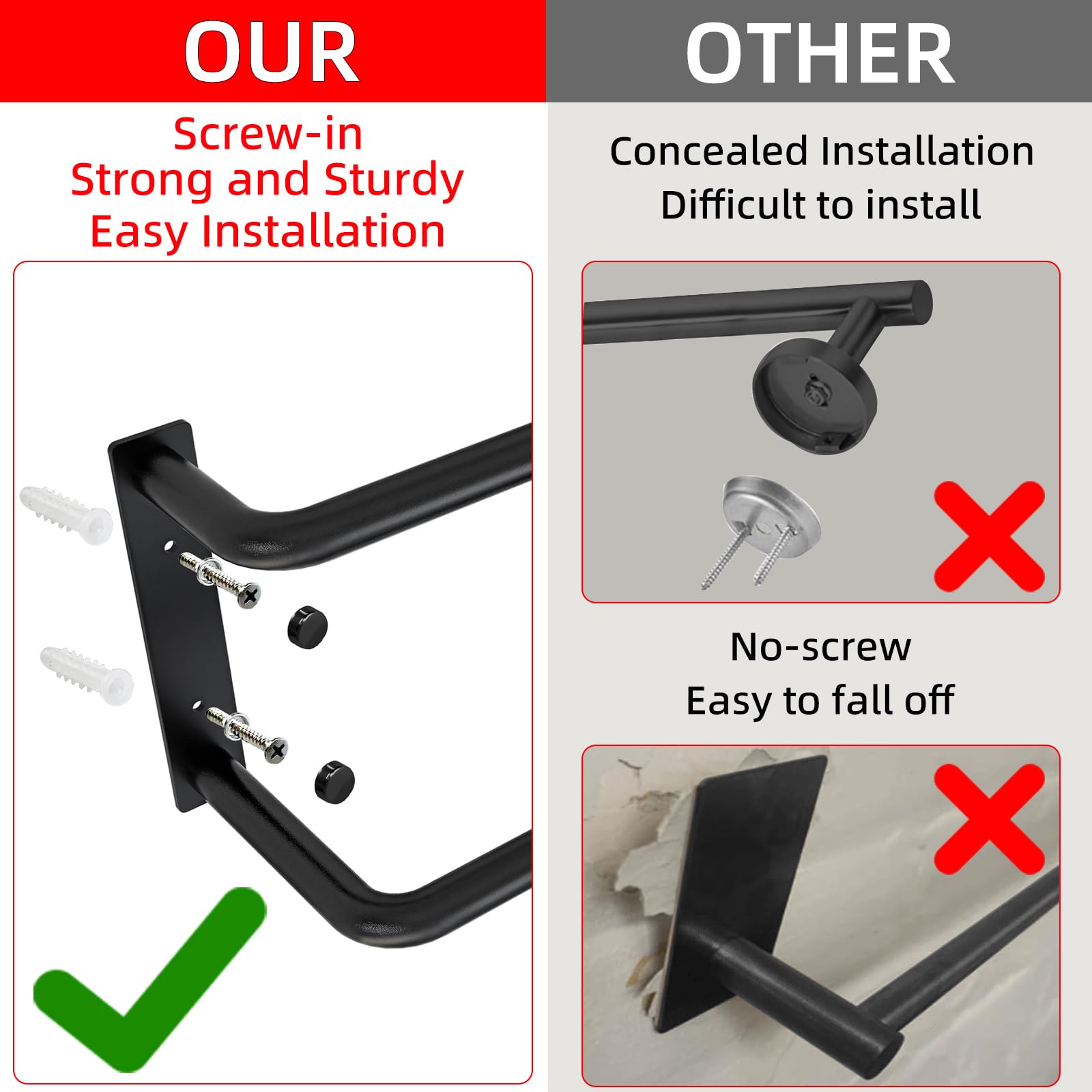 24 Inch Double Towel Bar, Towel Rack for Bathroom Wall Mounted, Stainless Steel Towel Holder, Double Towel Rod Towel Rail Hanger for Wall, Modern Home Decor Hand Towel Holder, Matte Black