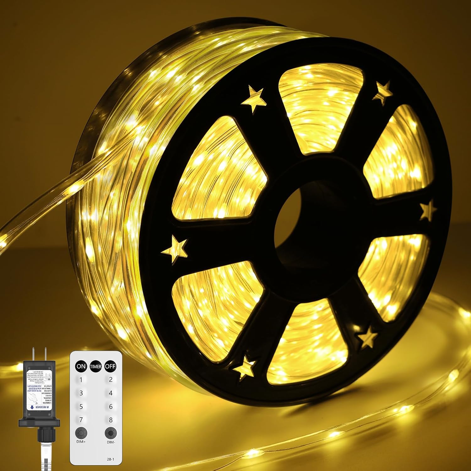 Skiennix 100FT LED Rope Lights - Waterproof Outdoor Lighting with Remote, 8 Modes & 4 Brightness Levels | Warm White for Garden & Patio Decor