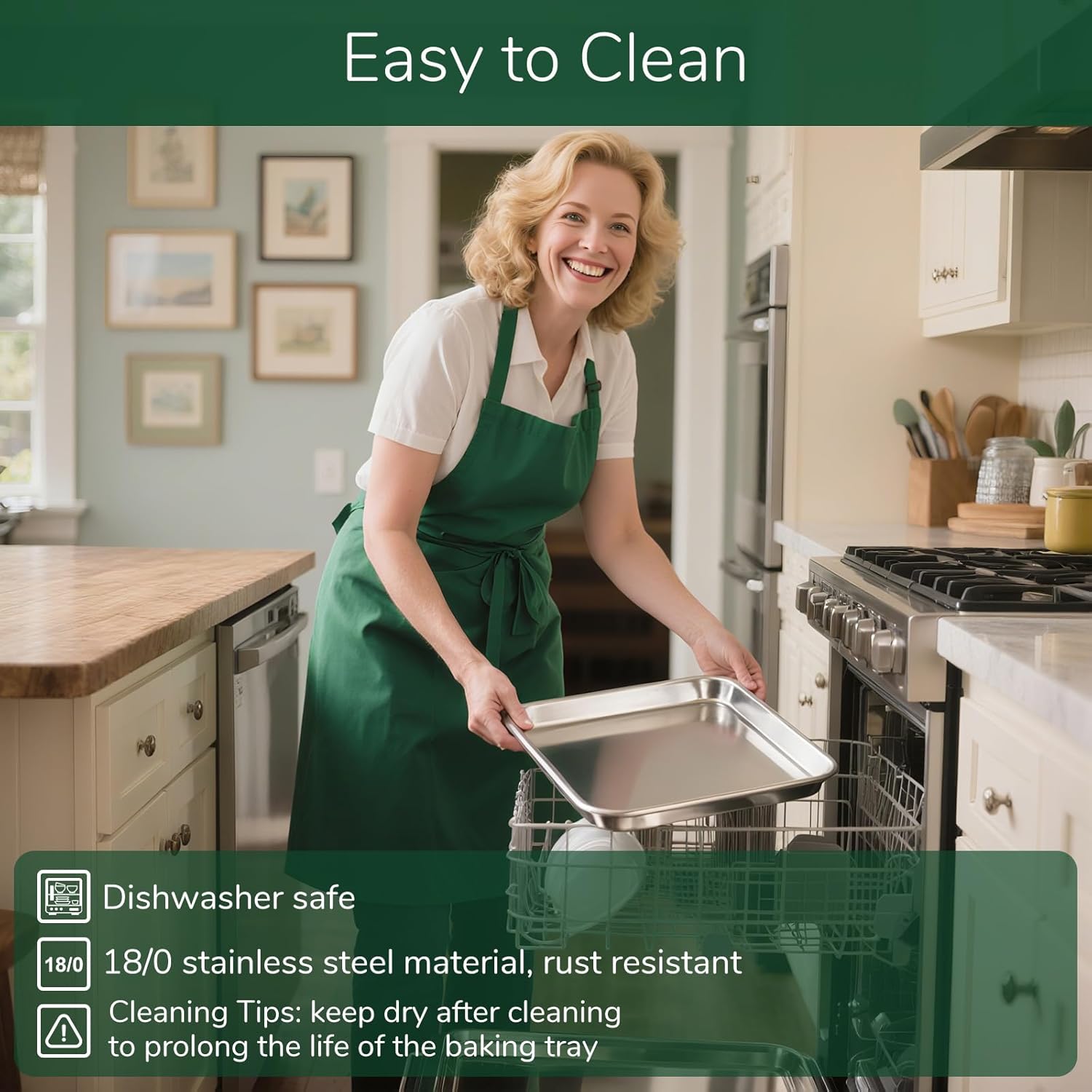 Skiennix 12.4 Inch Stainless Steel Baking Sheet - Oven-Safe, Non-Toxic & Rust Resistant for Healthy Baking