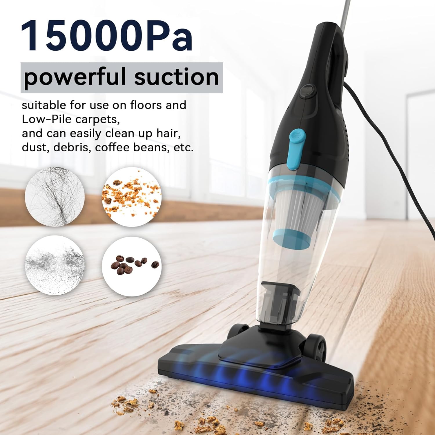 Skiennix Corded Vacuum Cleaner - 4-in-1 Lightweight Stick with 15Kpa Suction & HEPA Filter | Ideal for Pet Hair, Carpets & Hard Floors