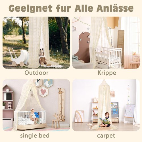 jiangcha Bed Canopy for Girls - Princess Bed Canopy - Crib Canopy for Boys and Girls Bedroom Decor, Suitable for Use in Cribs Canopy Bed Curtains (Beige)