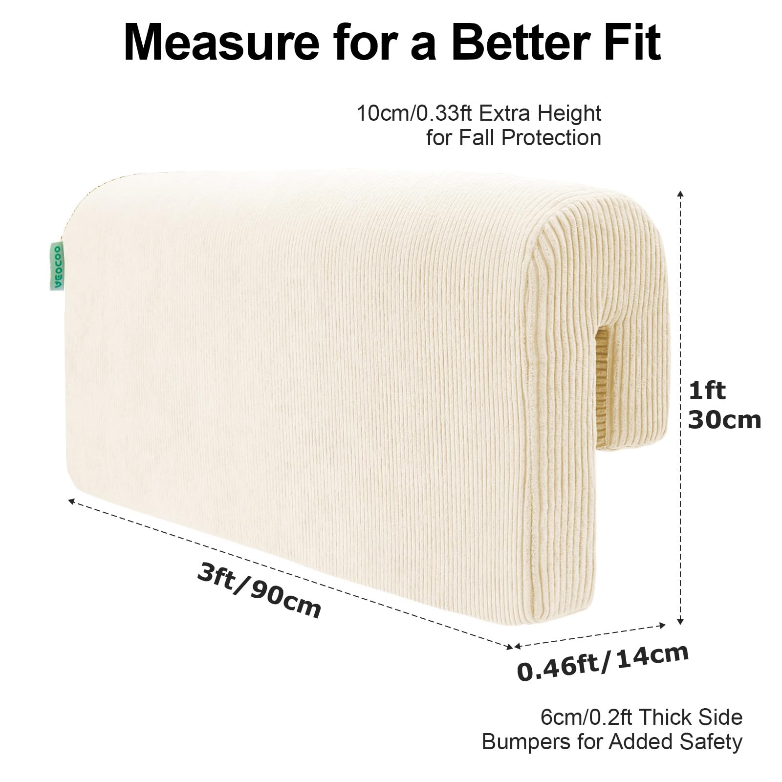 AEOCOO Bed Bumpers for Toddlers, Size 3 Ft, Toddler Bed Rail Bumper Protector for Loft Beds & Bunk Beds, Premium Soft Memory Foam Bed Guardrail, Anti-Bump | Fall Prevention, Beige