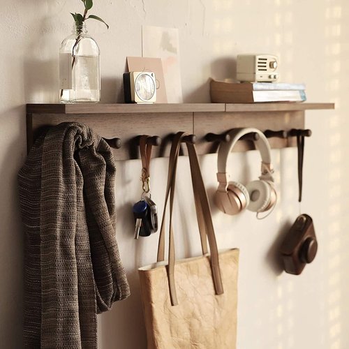 XAOMLP Entrance Coat Rack ，Coat Hooks, Wall-Mounted Wooden Hook Rack, Wall-Mounted Shelves are Very Suitable (Walnut Color Finish—A-2)
