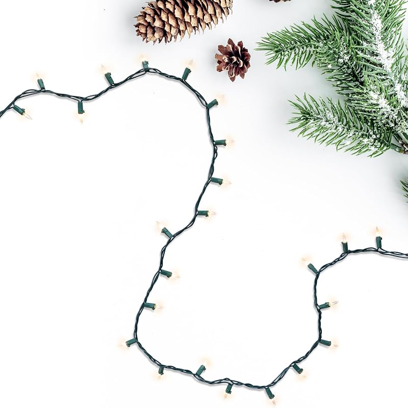 Mini Incandescent Christmas Lights - Clear, 3' Green Wire, 10 Count