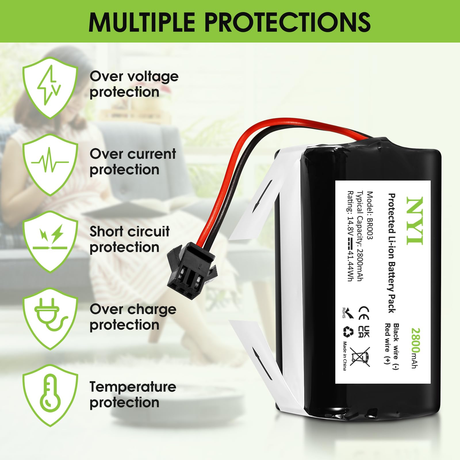 NYI Replacement Battery with Tools Compatible with Eufy RoboVac 11 11C 11S Plus 11S MAX 12 15C 15C MAX 15T 25C 30C G10 Hybrid G30 Edge R500 R450,Ecovacs Deebot N79 N79S N95 DN622 661,Goovi F007C Etc