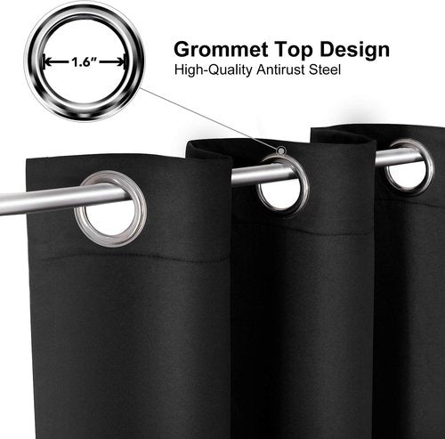 ChrisDowa Small Window Curtains - Grommet Thermal Insulated Room Darkening Panels, Black (42 x 36 Inch)