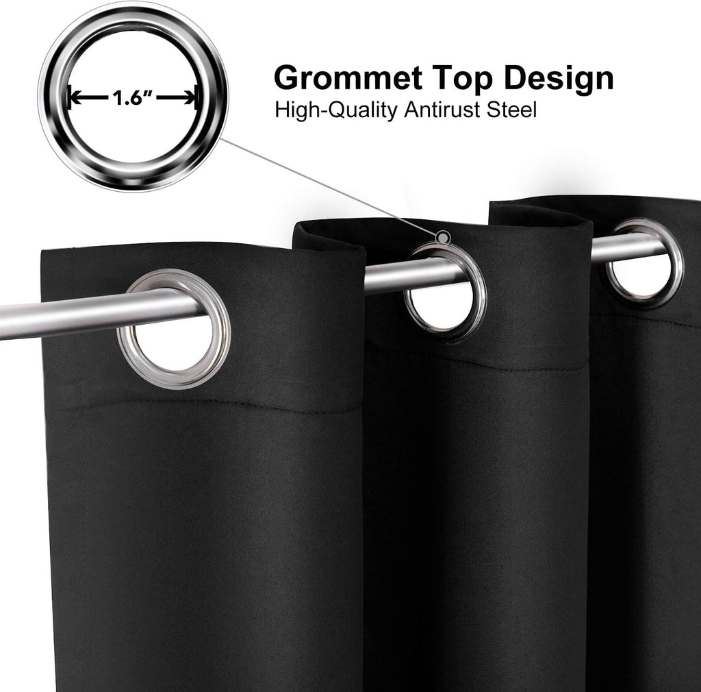 ChrisDowa Small Window Curtains - Grommet Thermal Insulated Room Darkening Panels (Black, 34 x 36 Inch)