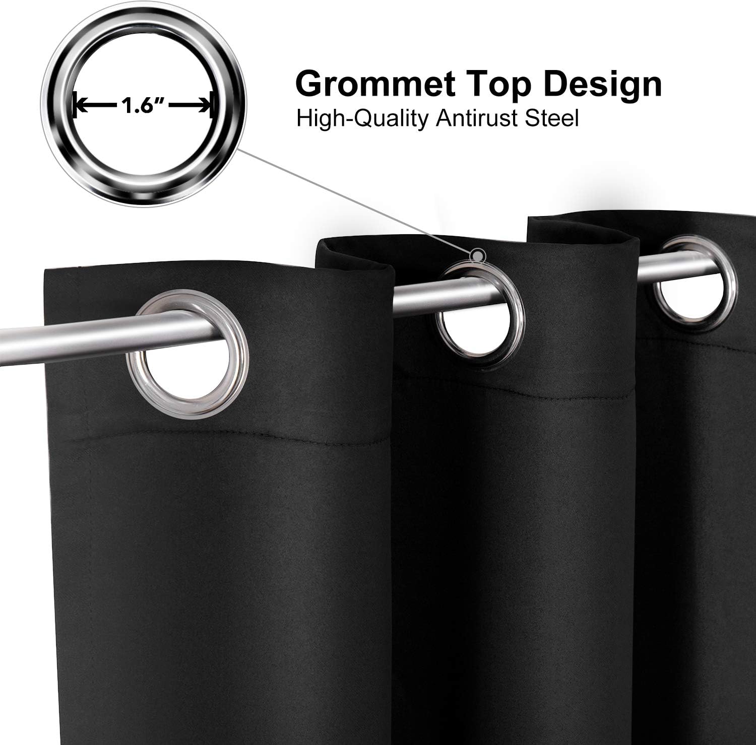 ChrisDowa Small Window Curtains - Grommet Thermal Insulated Room Darkening Panels (Black, 34 x 36 Inch)