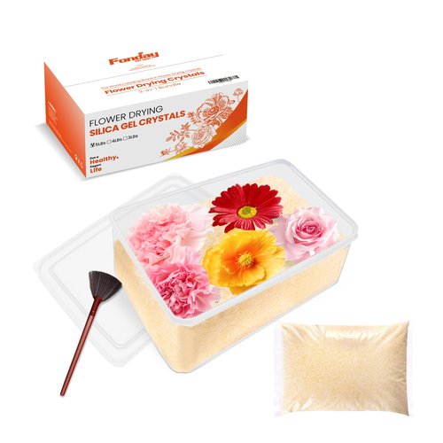 Fonday Silica Gel Flower Drying Crystals for Wedding Bouquet Preservation Color Indicating Reusable Bead Size Less Than 1mm (5LBS 3-in-1 with Sealed Container and Brush)