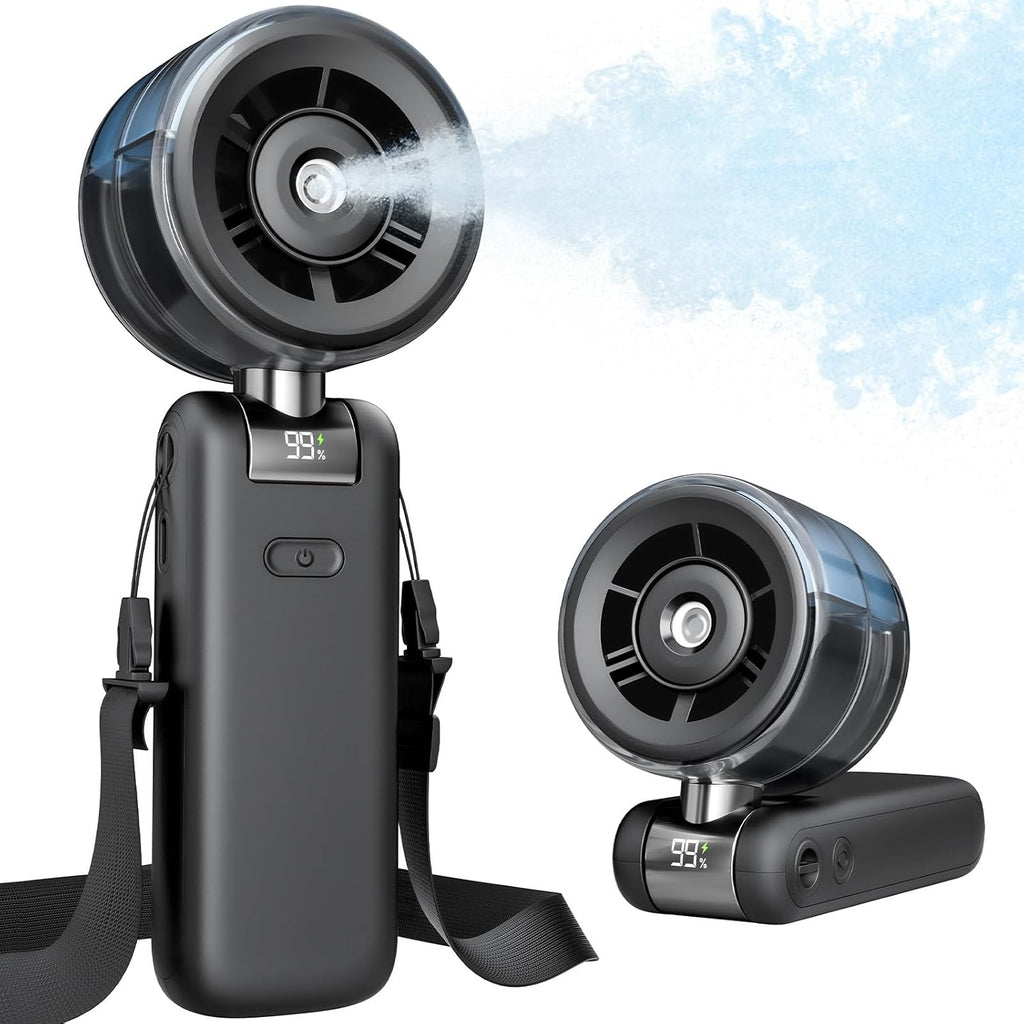 Skiennix Portable Misting Fan - Handheld Turbo Fan with Cool Mist Spray, 4000mAh Battery, 5 Speeds | Perfect for Summer Travel & Outdoor Use - Black