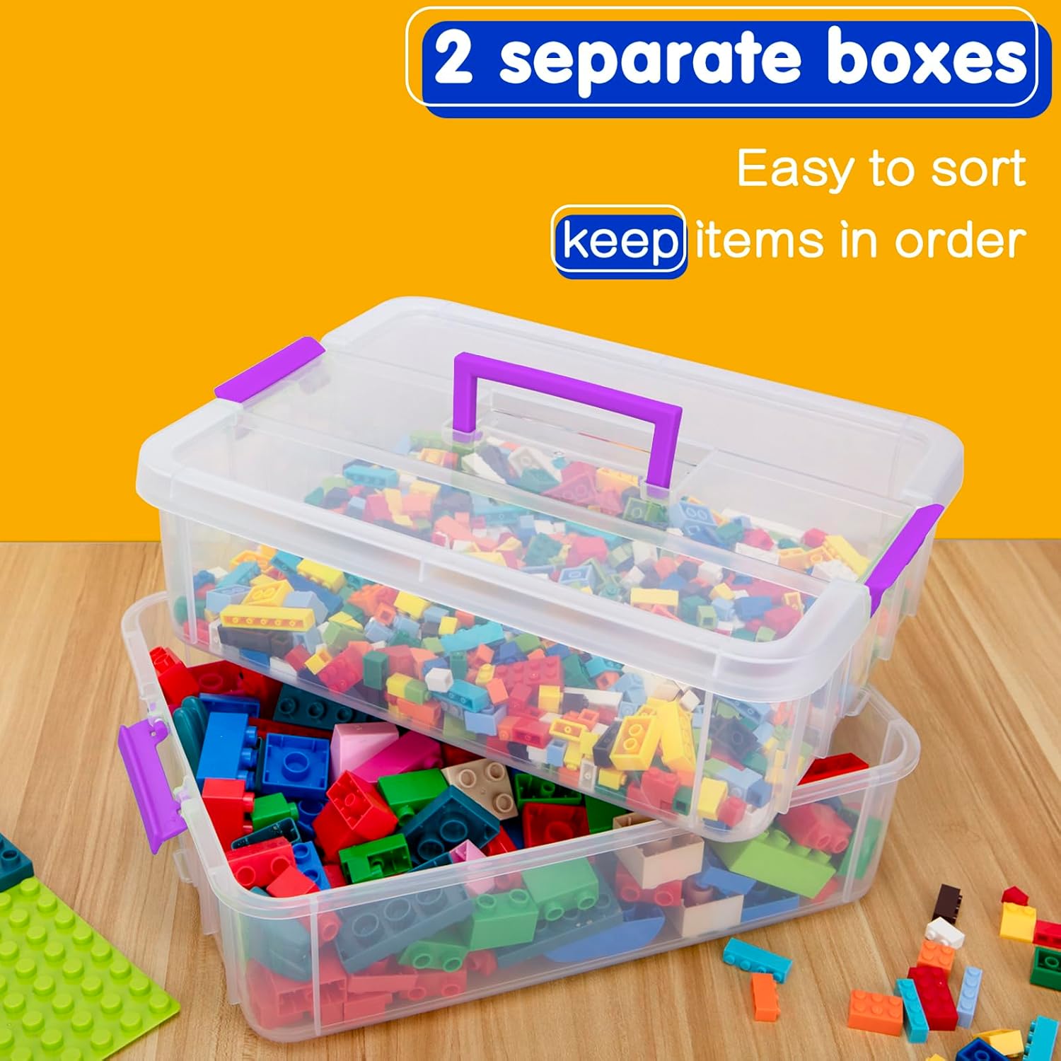 TERGOO 2-Layer Plastic Storage Containers - Clear Stackable Craft Organizers | Portable Bin for Art, Sewing & Makeup (Purple)