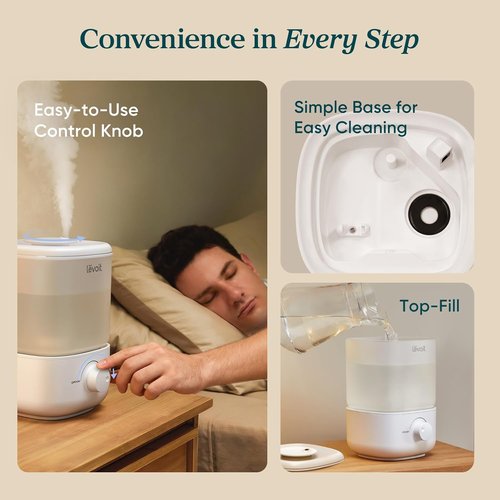 LEVOIT Top Fill Humidifier - 2.5L Quiet Cool Mist for Large Rooms | Easy to Fill & Clean, Auto Shut-off, 25H Runtime