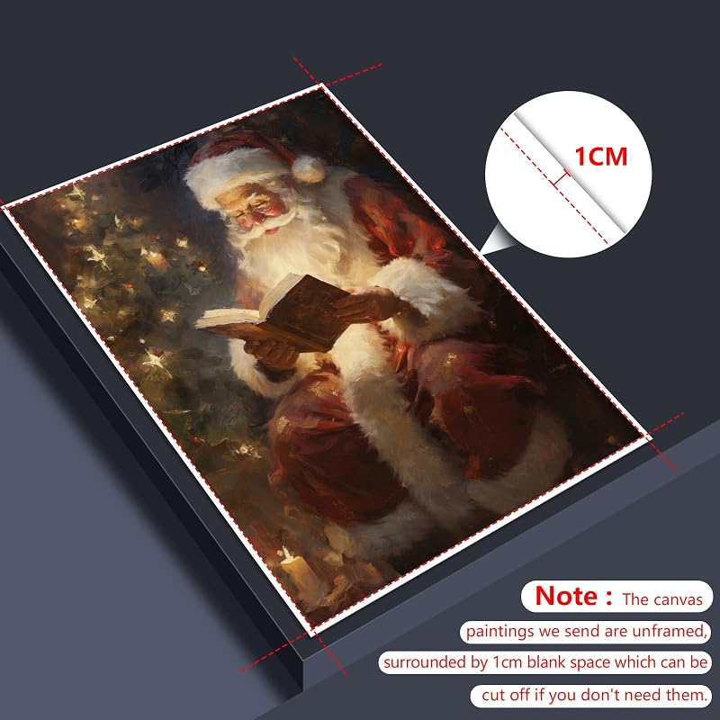 Vintage Santa Reading Canvas Wall Art – 12x16in, Unframed, Claus Variation