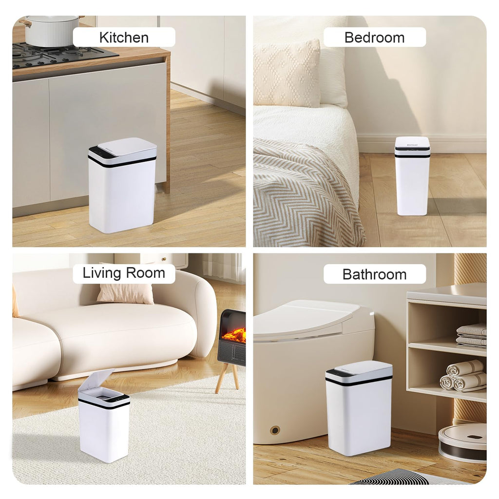 SHTALHST 3 Pack Bathroom Trash Can with Lid, 2.5 Gallon Small Slim Trashcan, Automatic Trash Can Touchless, Motion Sensor Waterproof Plastic Trash Bin for Bedroom Kitchen Office Living Room (White)