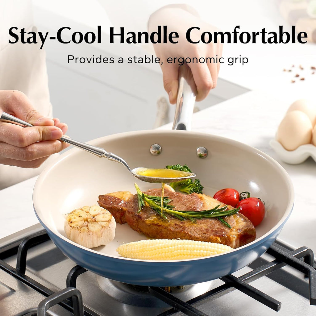 Redchef Nonstick Ceramic Egg Pan - 8 Inch Frying Skillet with Stay Cool Handle | PTFE & PFOA Free, Dishwasher Safe (Blue)