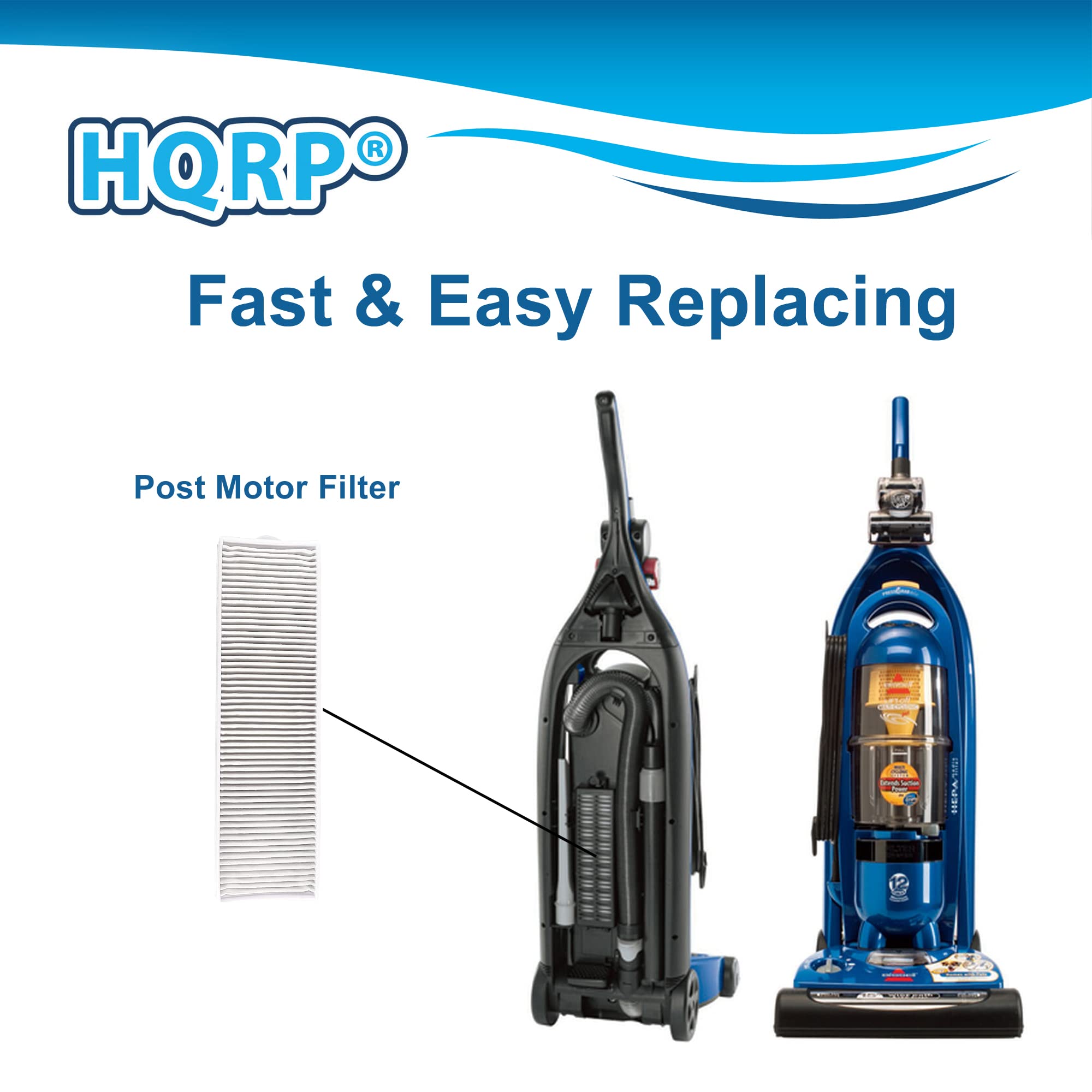 HQRP 2-pack Post Motor Filter compatible with Bissell 89Q9, 18Z6, 89Q9P, 89Q9C, 89Q9D, 89Q9K, 89Q9R Lift-Off Multi Cyclonic Pet Vacuum, parts 203-7715 203-6608 203-8093 3091 Style 8/14 Replacement