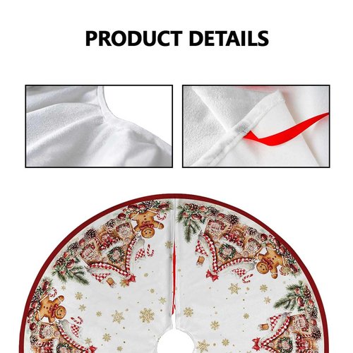 Christmas Tree Skirt 36Inches Christmas Gingerbread Sweet Candy Lollipop Xmas Tree Skirt Mat for New Year Holiday Christmas Party Red Gold Decorations (Red, 36in)