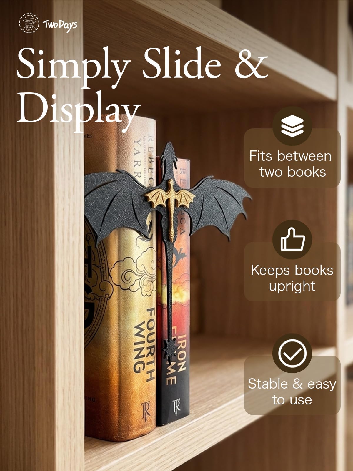 TwoDays Dragon Wing Inspired Bookshelf Display Decor - Romantasy Romance Merch, Fantasy Book Accessories Merchandise, Gifts for Bookish Book Lovers Library (8.5'' x 6.8'')