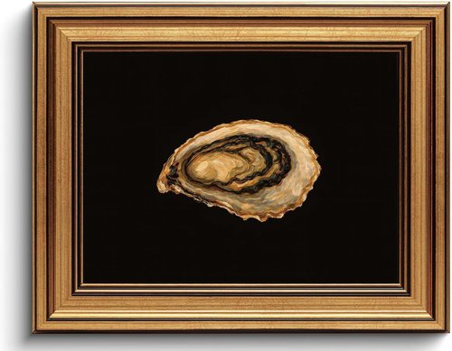 Gold Framed Wall Art | Vintage Coastal Oyster Canvas Prints for Dining Room - 8x10in