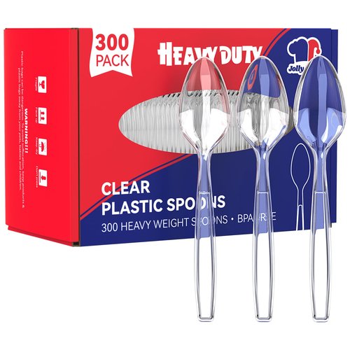 JOLLY CHEF 300 Count Clear Plastic Teaspoons Heavy Duty, 6.54" Heat Resistant Solid and Durable Plastic Teaspoons Disposable, Disposable Bulk Cutlery Suitable for Parties Supply Events Everyday Use