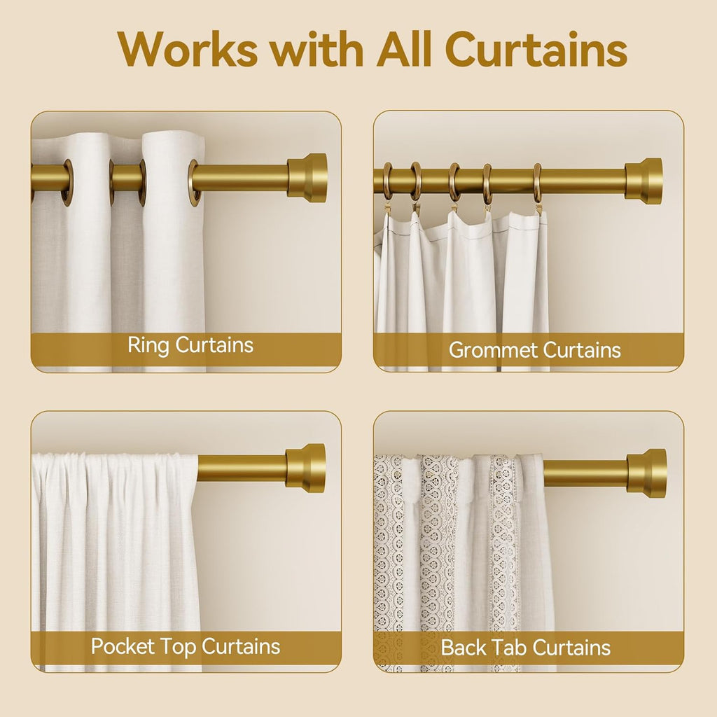 YaFex Adjustable Curtain Rods - Heavy Duty 1 Inch, 32-58 Inch, Modern Gold Design, Easy Installation