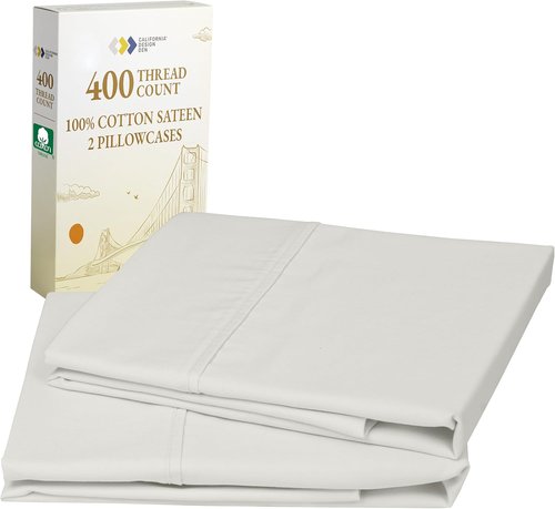 California Design Den Pillowcase Set - 400 Thread Count 100% Cotton Sateen, Soft & Breathable - Ivory, Queen Size (Set of 2)